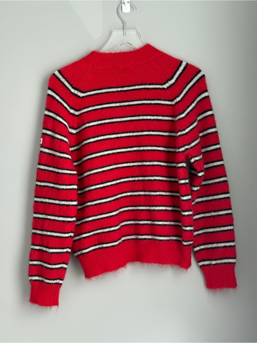 Claudie Pierlot NWOT Mohair-Blend Striped Sweater Crewneck Size US 2 Red/White - Picture 4 of 9